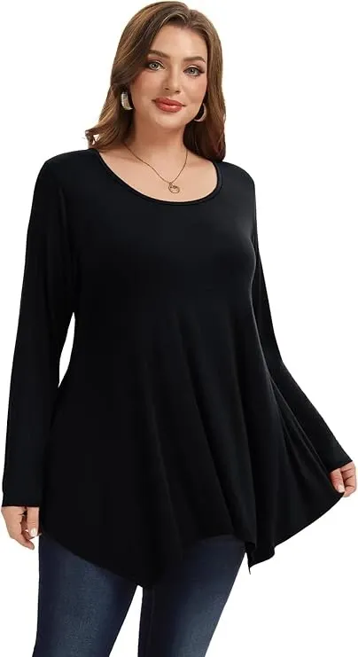 Tencede XXXXL Plus Size Long Sleeve Tunic for women, loose fit athleisure winter top