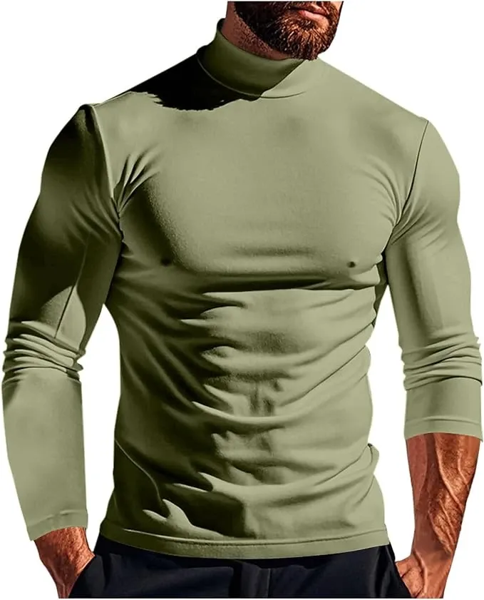 Big and Tall Tops Mens Plus Size Mock Neck Long Sleeve Muscle T-Shirt Fall Winter Solid Color Comfy Undershirt